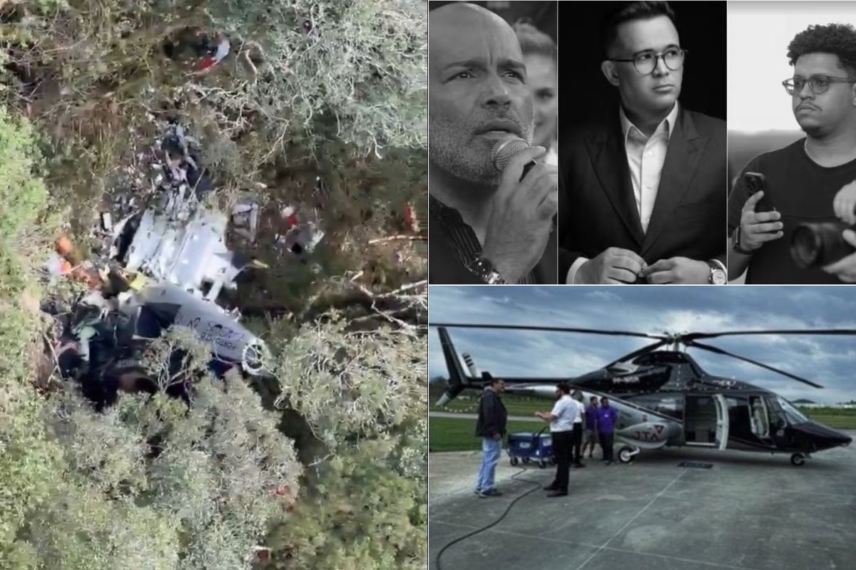 Destroços de helicóptero encontrados em área de mata na Serra Catarinense após acidente com o cantor Rick.