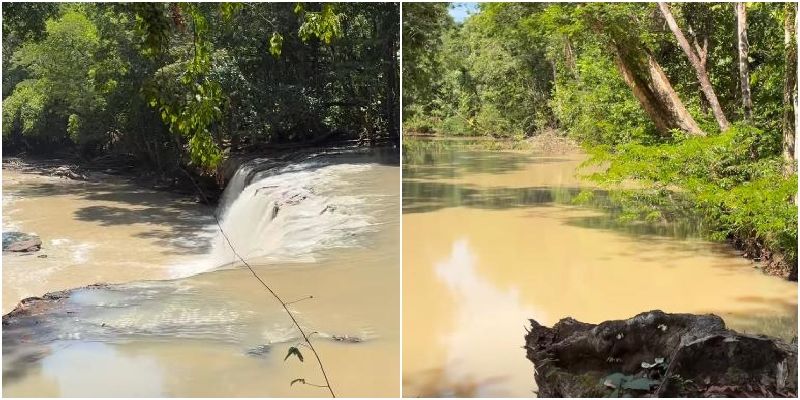 Rio Urubu em Presidente Figueiredo apresentou água escura e barrenta próximo à Cachoeira Natal.