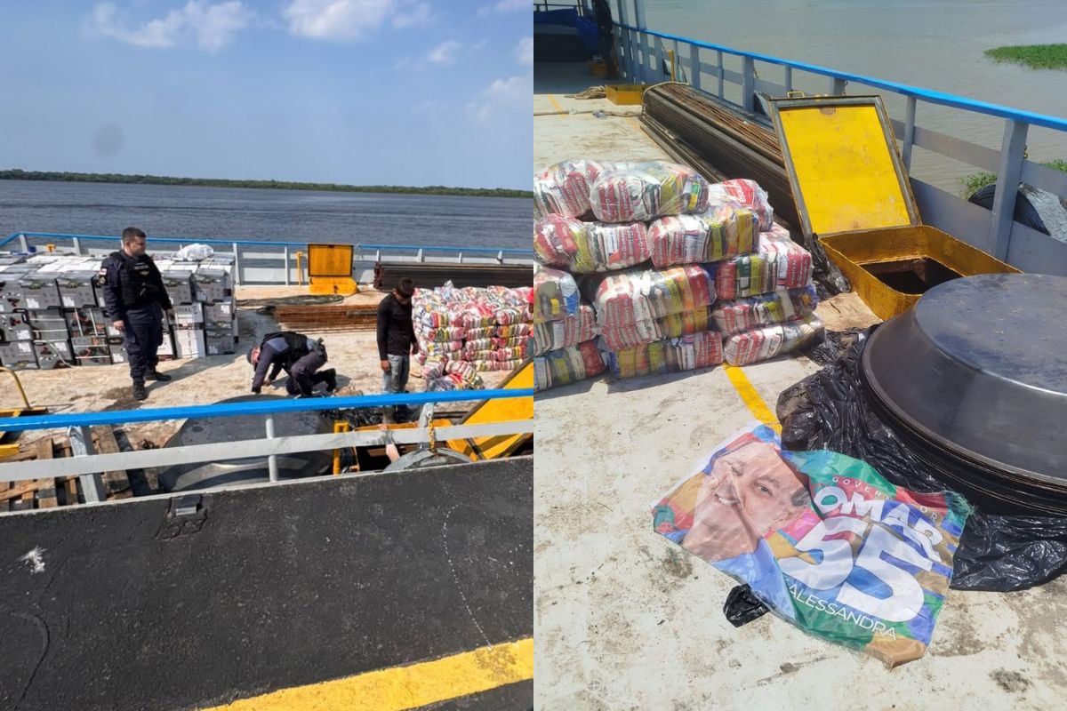 Balsa apreendida durante ação policial no Amazonas.