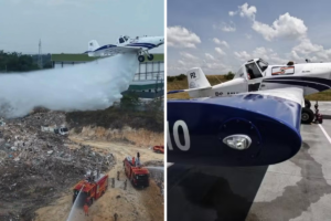 Avião é usado no combate a incêndio no Distrito Industrial II